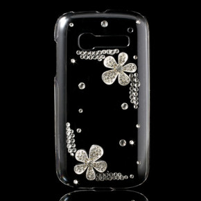 Луксозен твръд ултра тънък гръб с камъни за Alcatel One Touch POP C5 5036 / 5036x / 5036D 3D цветя